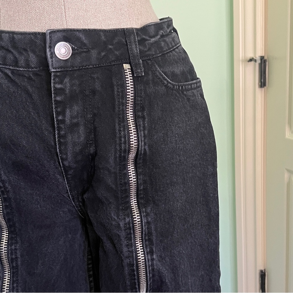 Zara Black Wide Leg Jeans with Zipper Accents